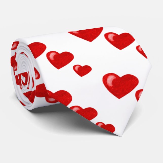 Lots of Love (Heart Pattern) (Red) Tie (Rolled)
