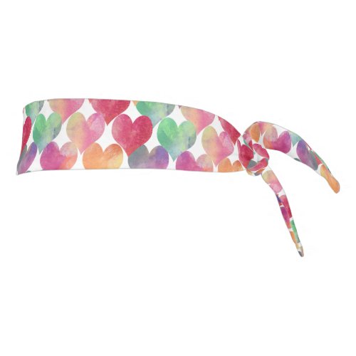 Lots of Love Hearts in Colorful Watercolor Tie Headband