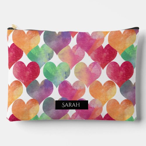 Lots of Love Hearts in Watercolor Personalised Accessory Pouch