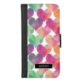 Lots of Love Hearts in Watercolor Personalised iPhone 8/7 Wallet Case