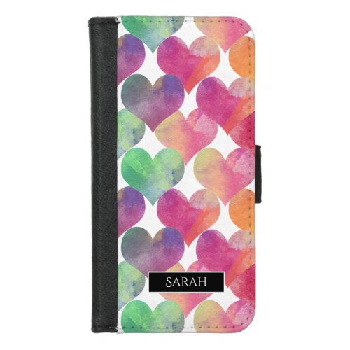 Lots of Love Hearts in Watercolor Personalised iPhone 87 Wallet Case