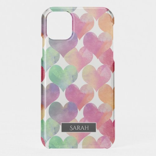 Lots of Love in Hearts Watercolor Personalised iPhone 11 Case