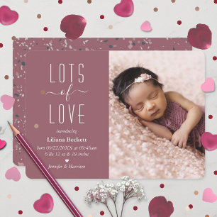 "Lots of Love" Modern Photo Birth Announcement
