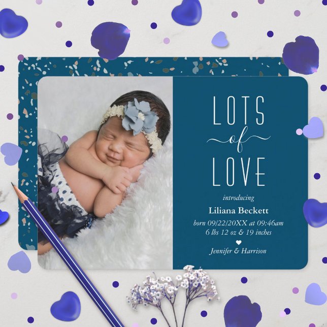 "Lots of Love" Modern Photo Birth Announcement (Creator Uploaded)