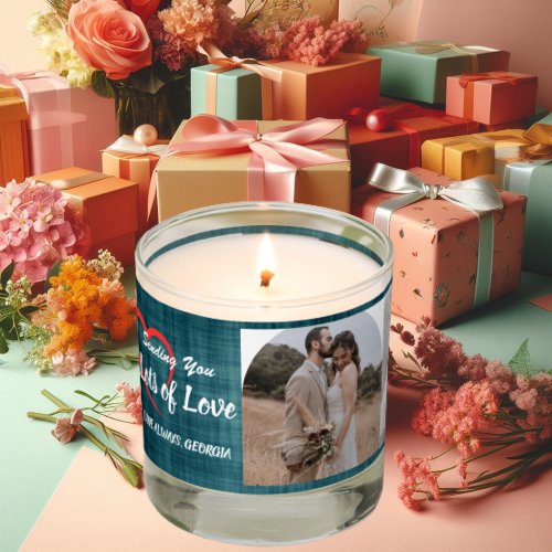Lots of Love  Silver Green Personalized 3 Photos Scented Candle