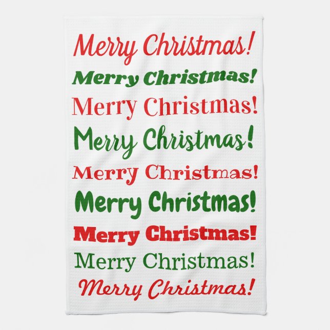 Lots of "Merry Christmas!" in Red or Green Towel (Vertical)