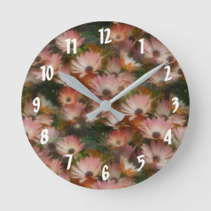 Lots Of Pink African Daisy Flowers Round Clock