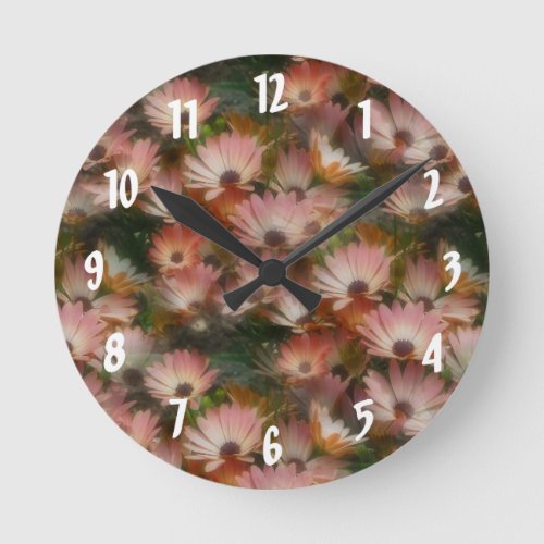 Lots Of Pink African Daisy Flowers Round Clock
