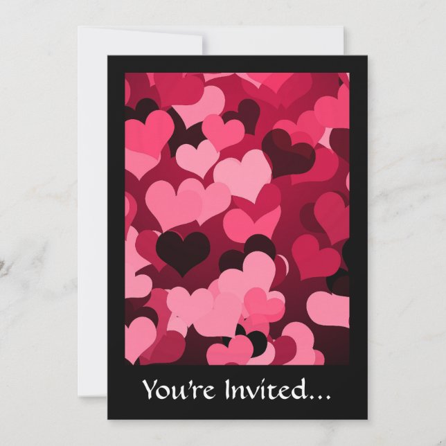 Lots of Pink Hearts, Cute Love Pattern Invitation (Front)