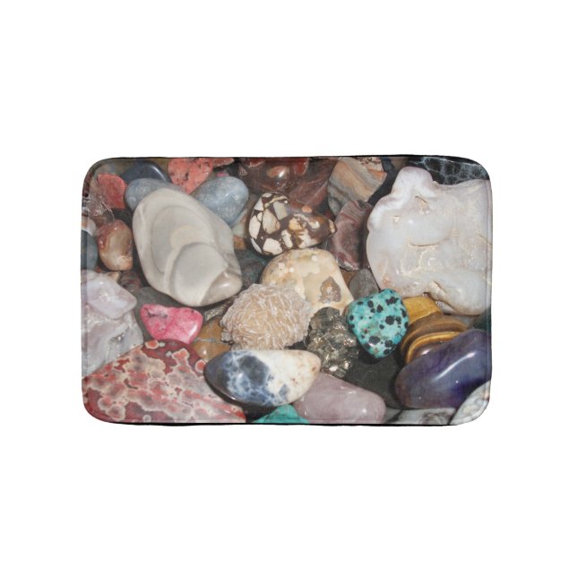 Lots of Polished Rocks, Agate, Tiger Eye, Quartz Bathroom Mat (Front)