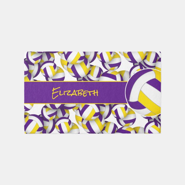 Lots of purple gold volleyballs sports room decor rug (Front)