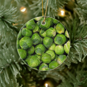 Lots of Raw Brussels Sprouts Ceramic Ornament