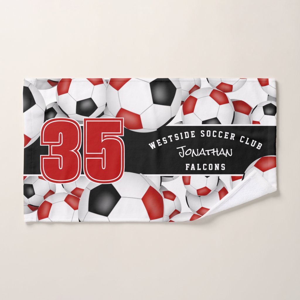 red black soccer team colors hand towel