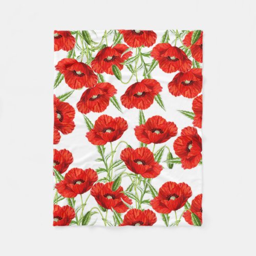 Lots of Red Poppies Fleece Blanket