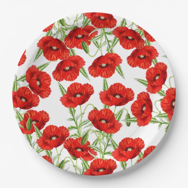 Lots of Red Poppies Paper Plates (Front)