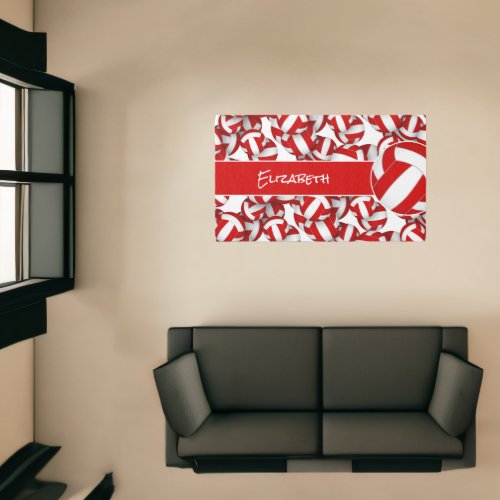 Lots of red volleyballs athlete dorm room decor rug