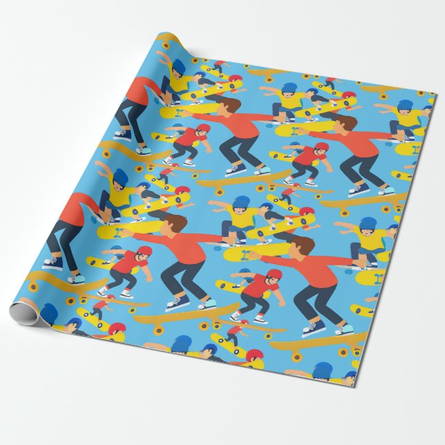 Lots of Skateboarders Wrapping Paper (Unrolled)