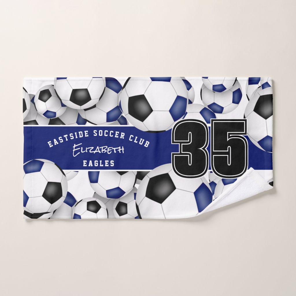 black blue soccer team colors hand towel