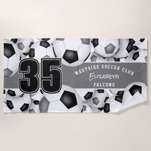 personalized boys girls name jersey number soccer beach towel