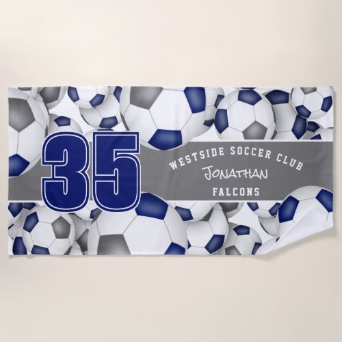 blue gray soccer balls team name beach towel