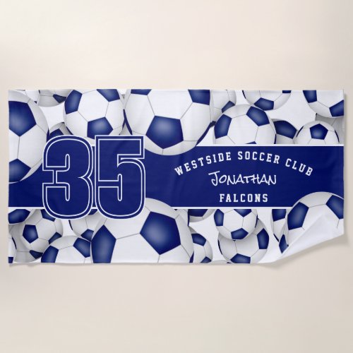 blue white soccer balls pattern beach towel