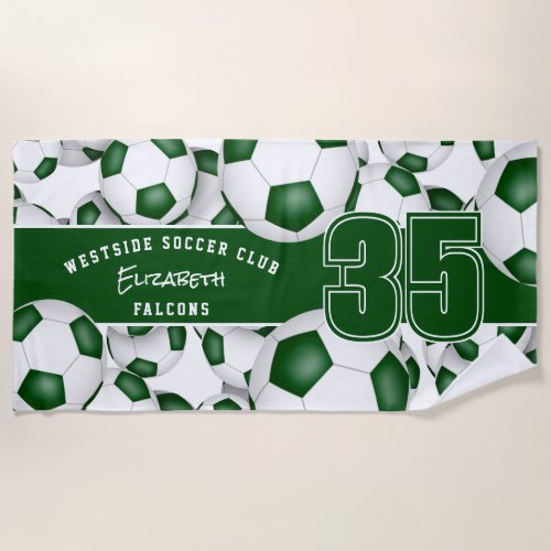 green white soccer balls pattern beach towel