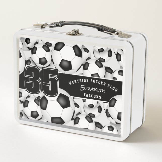 Lots of soccer balls custom team name metal lunch box (Front)