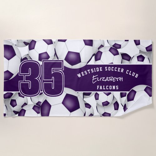 purple white soccer team spirit beach towel
