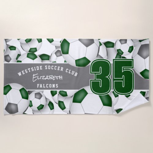 green gray soccer club team colors soccer balls pattern beach towel
