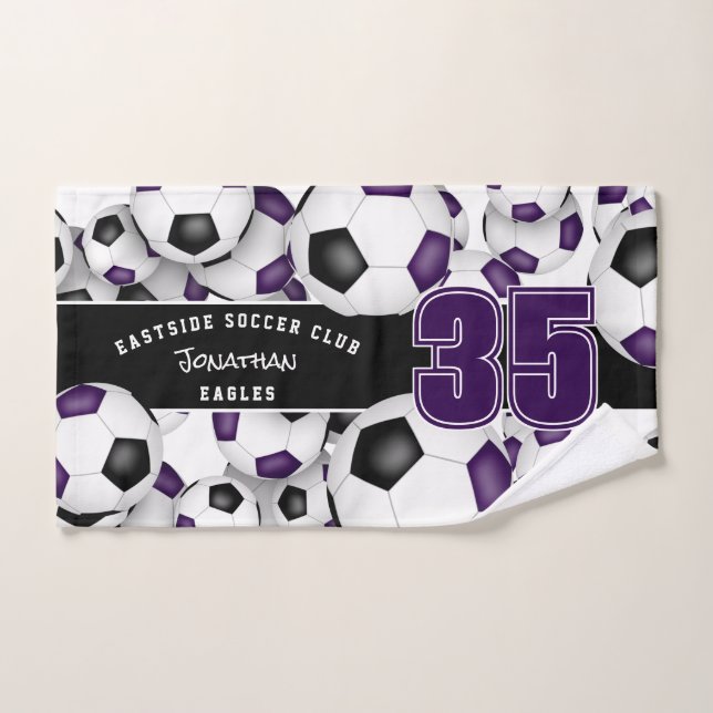 Lots of soccer balls team spirit black purple hand towel  (Hand Towel)