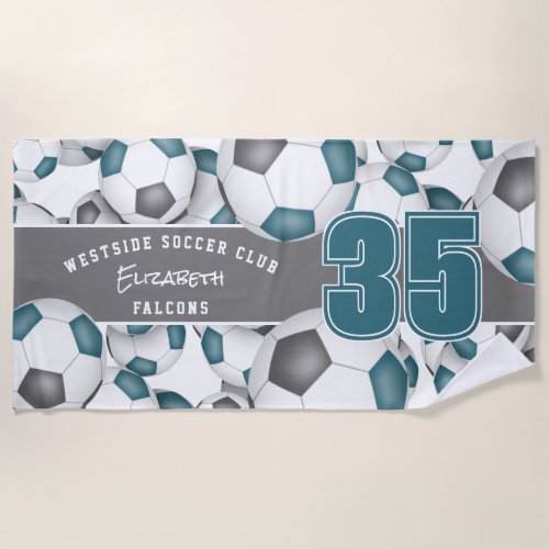teal gray sports team name soccer beach towel