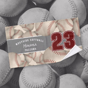 Lots of softballs athlete name custom colors hand towel
