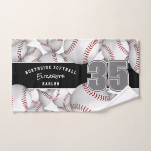 Lots of softballs custom player and team name hand towel