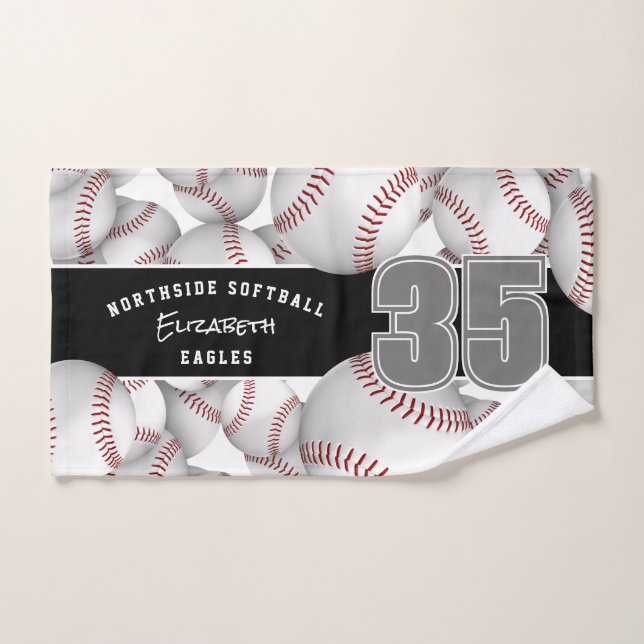 Lots of softballs custom player and team name hand towel  (Hand Towel)