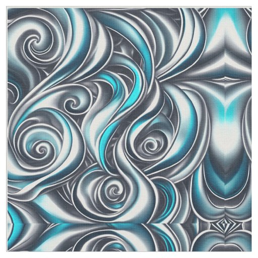 Lots of Swirls Turquoise Paint Pour Design Fabric