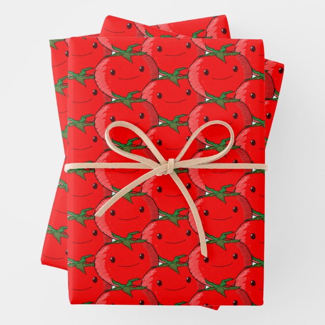 Lots of Tomato Cute Pattern Drawing Wrapping Paper Sheets (In situ)