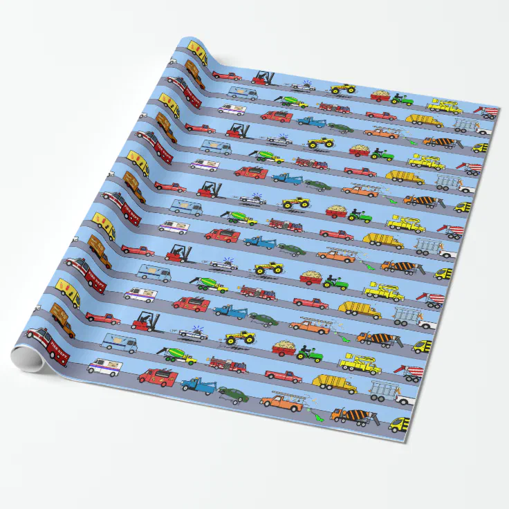 Lots of Trucks Fun Kids Gift Wrapping Paper | Zazzle