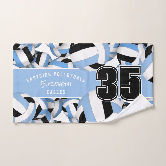 Lots of volleyballs athlete name light blue black hand towel  (Hand Towel)