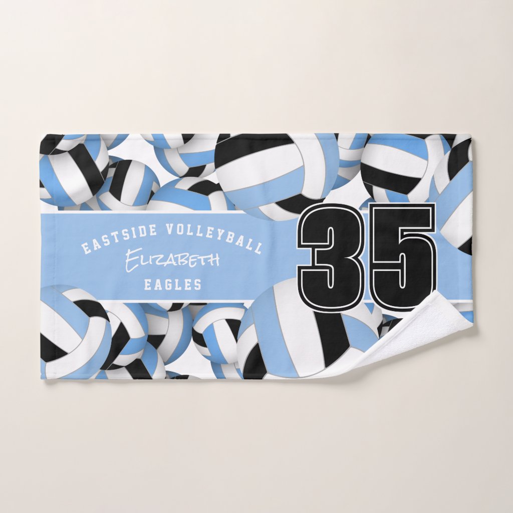 Lots of volleyballs custom player name blue black hand towel