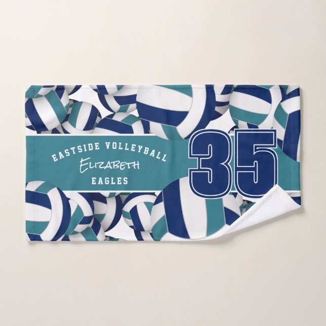 Lots of volleyballs athlete name navy blue teal hand towel  (Hand Towel)