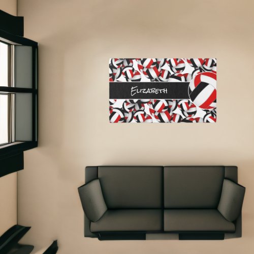 Lots of volleyballs athletic room decor red black rug