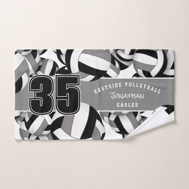Lots of volleyballs athletic team gifts black gray hand towel  (Hand Towel)