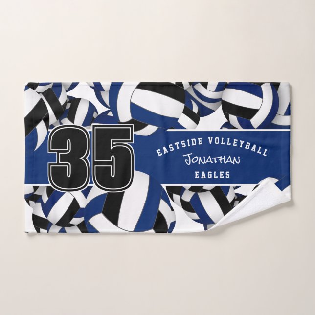 Lots of volleyballs custom player name blue black hand towel  (Hand Towel)
