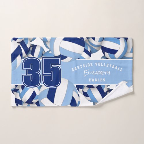 Lots of volleyballs custom player name blue white hand towel 