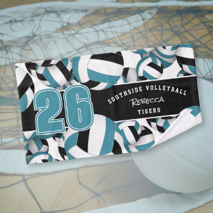 Lots of volleyballs custom player name teal black hand towel 
