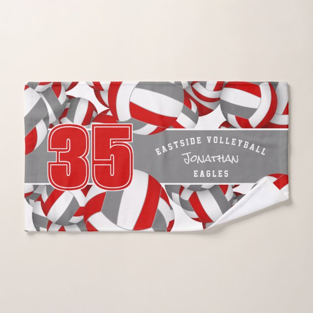 Lots of volleyballs custom team name red gray hand towel  (Hand Towel)