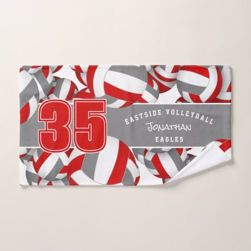 red gray team colors personalized hand towel