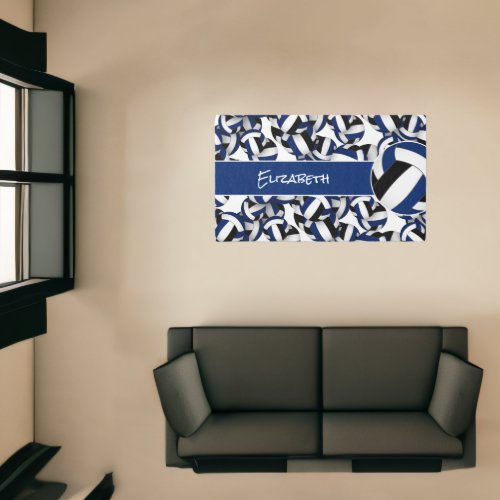 Lots of volleyballs dorm room decor blue black rug