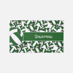 Lots of volleyballs green team colors sports decor rug