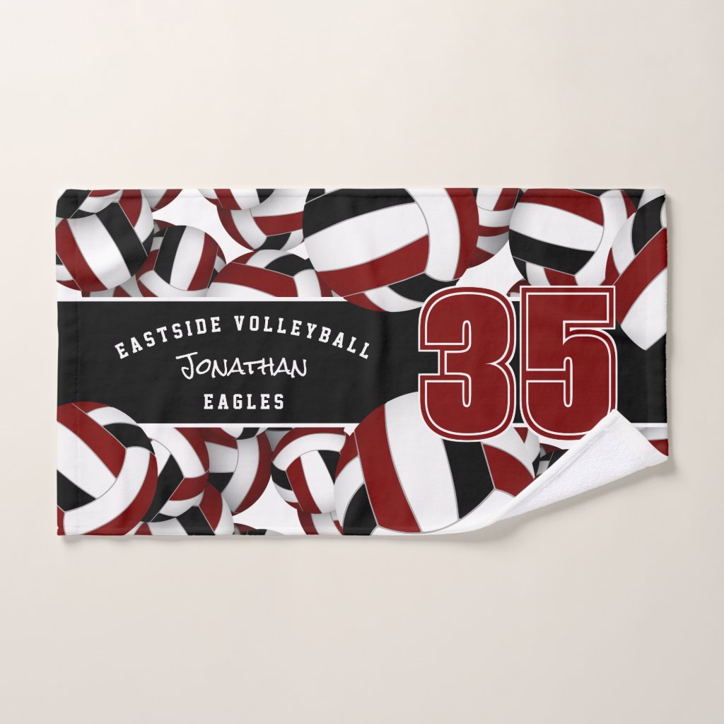 Lots of volleyballs sports team gifts maroon black hand towel